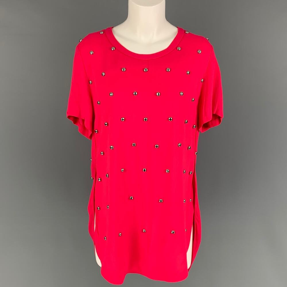 3.1 PHILLIP LIM Size 4 Pink Silver Viscose Studded Crew-Neck Dress Top